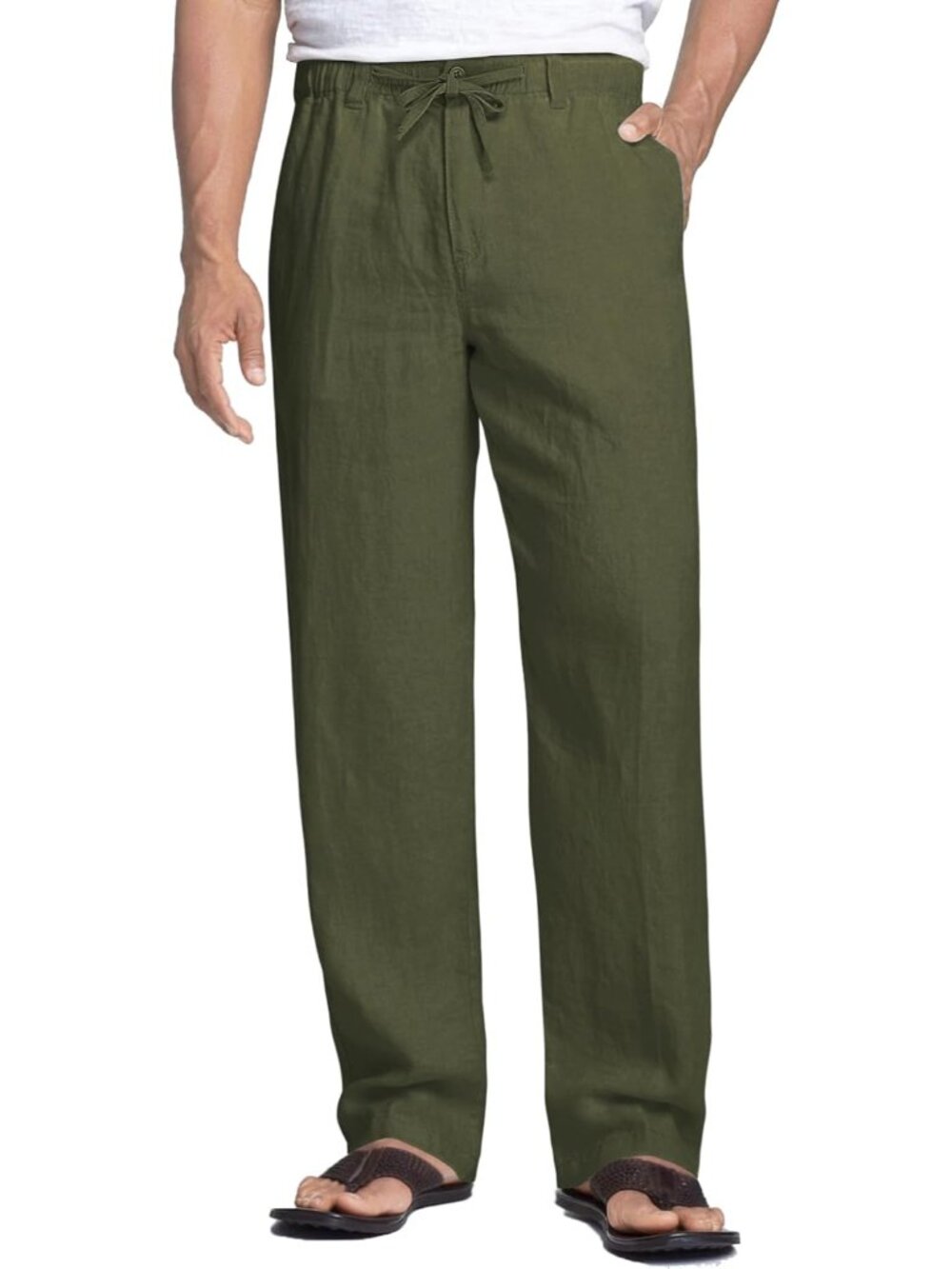 Men's Linen Pants Casual Lightweight Drawstring Beach Summer Pant